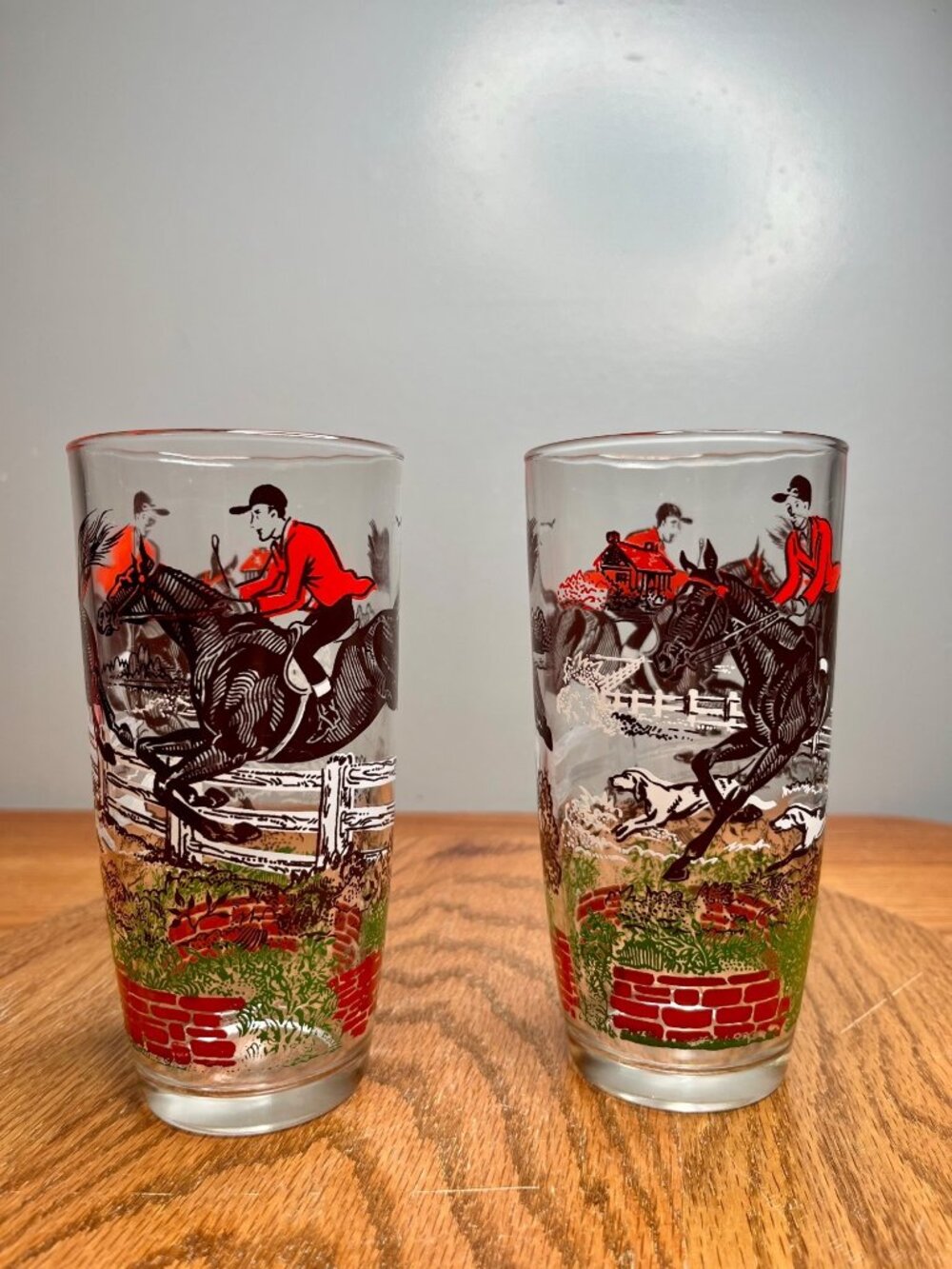 Vintage CCC Hunt Scene Tumblers | Hazel Atlas Fox Hunt | MCM Barware | Set of 2